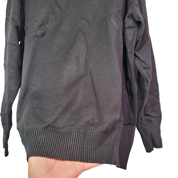 Women Black Mock Neck Sweater Long Sleeves With Shoulder Buttons Size X-Large - Picture 5 of 12